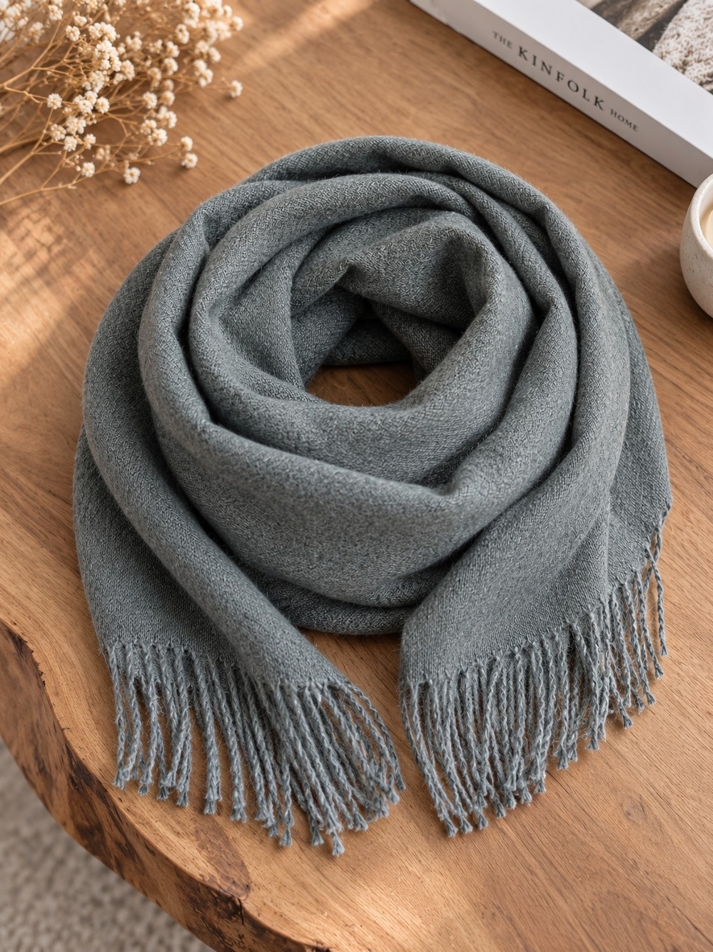 Olive Green Cashmere Blend Scarf – Brand New - Classic Winter Accessory